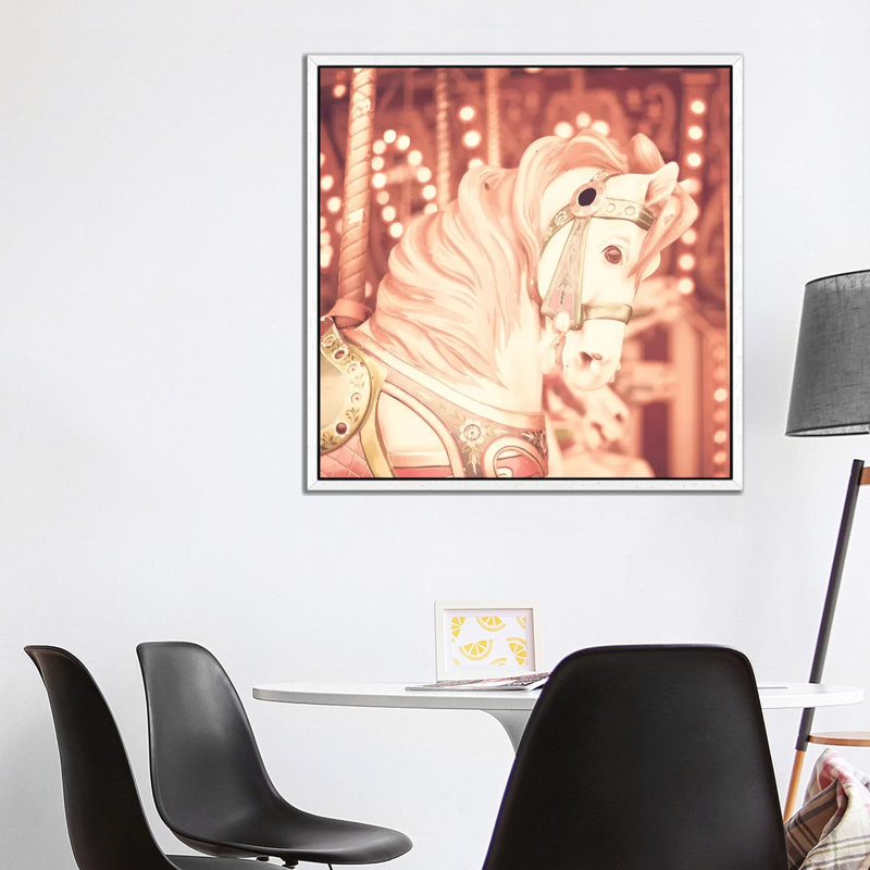 Blush Carousel Horse by Caroline Mint - Print on Canvas, White Framed, 93.98 cm H x 93.98 cm W