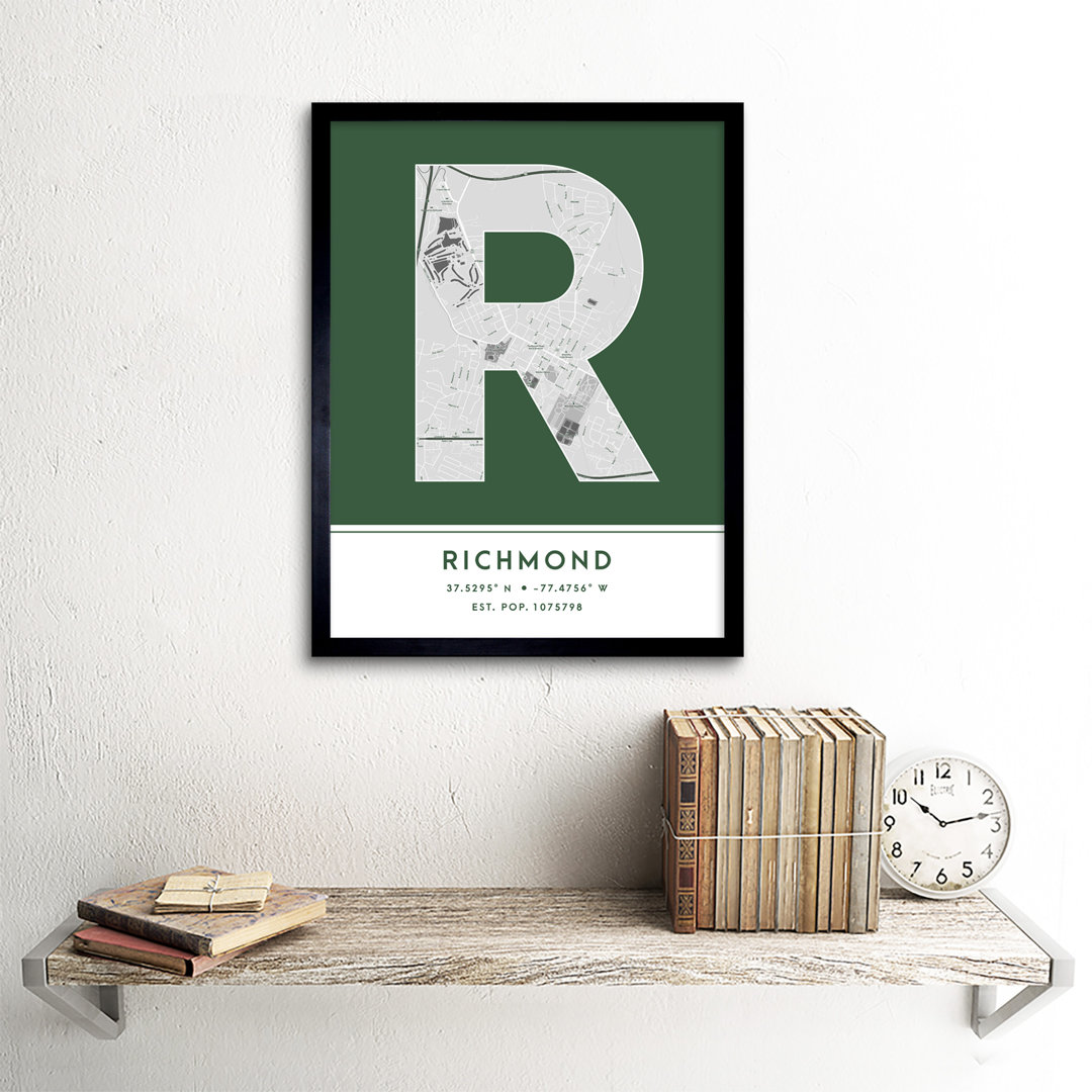 Richmond United States City Map Green by Wee Blue Coo - Single Picture Frame Typography