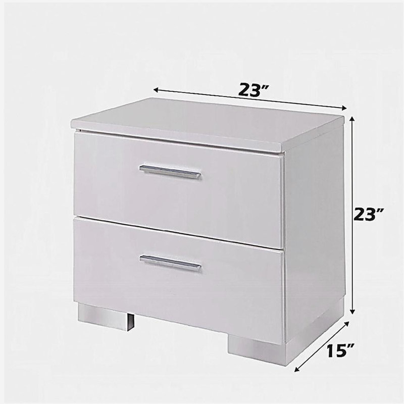 2 Drawers Nightstand with Chrome Legs, White