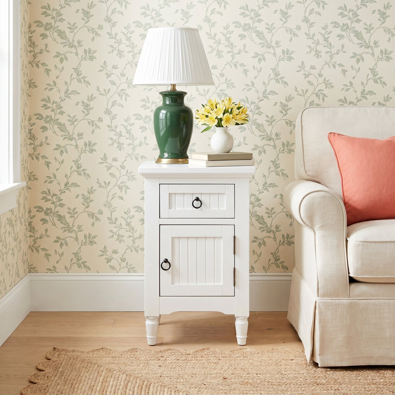 Pearce Modern Farmhouse USB Charging Storage Cabinet Chairside End Table - White, White
