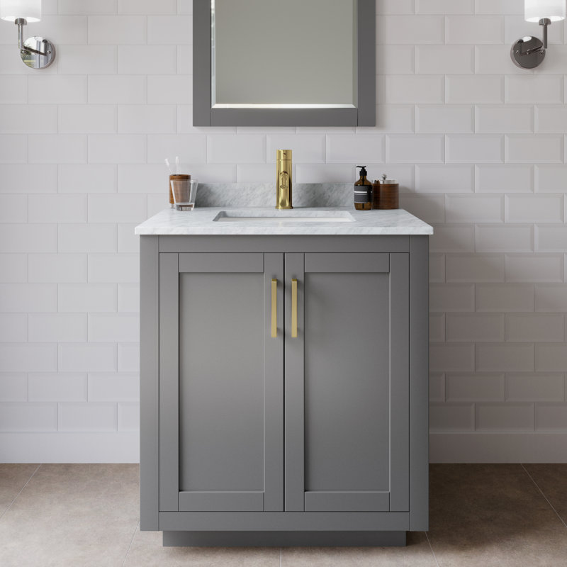 Miranda 30" Freestanding Single Bathroom Vanity with Marble Top, Dark Gray, Gold
