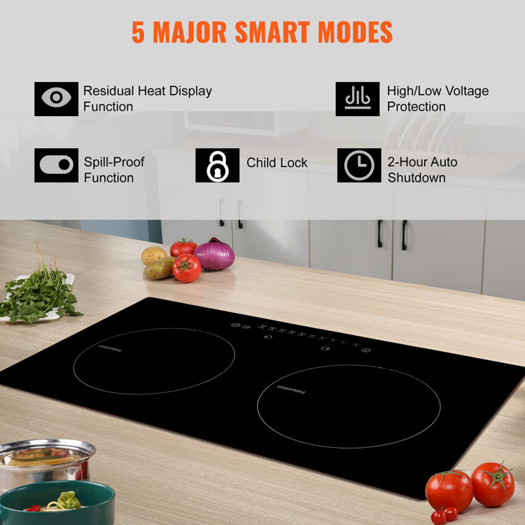 110-120V 2100W 2 Burner Electric Cooktop 9 Power Levels with Kids Lock &  Timer