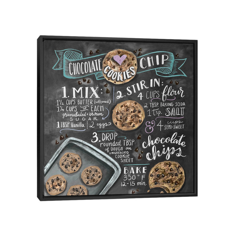 Recette de biscuits aux pépites de chocolat - impression sur toile tendue, Toile avec cadre noir