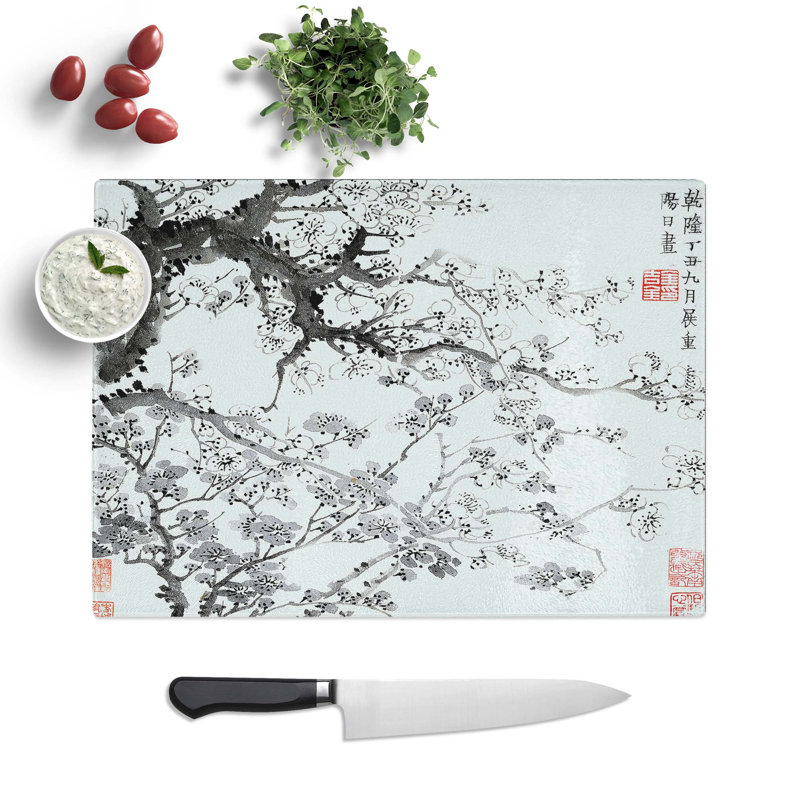 Tempered Glass Plum Blossoms Vol.1 by Jin Nong Chopping Board, 39 cm W x 28.5 cm L