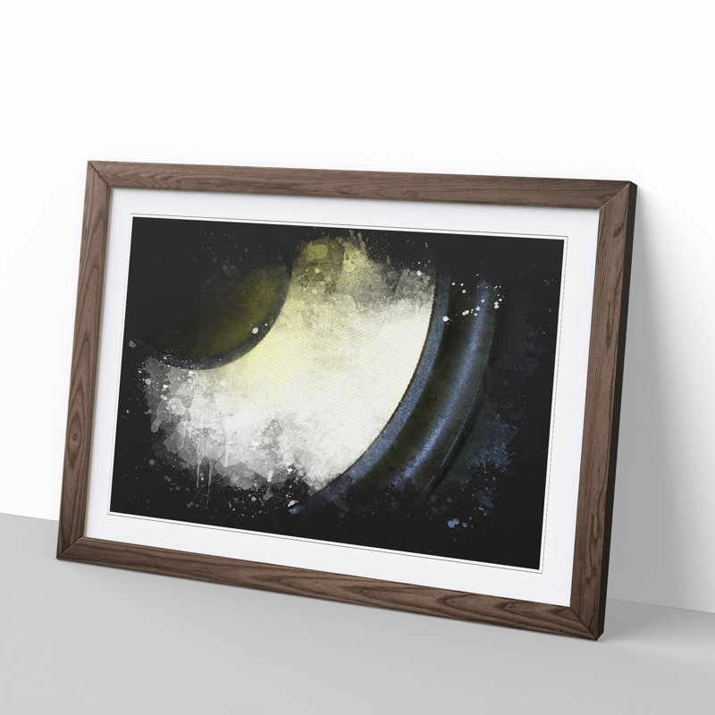 Yellow Speaker Paint Splash - Picture Frame Graphic Art, 65cm H x 90cm W x 2cm D, Walnut