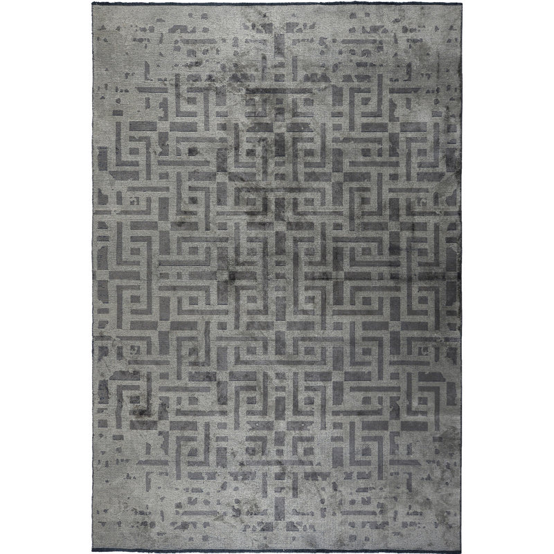 Tapis géométrique en acrylique / coton / rayonne beige / gris foncé Rapture, Rectangle 7 pi 10 po x 9 pi 10 po