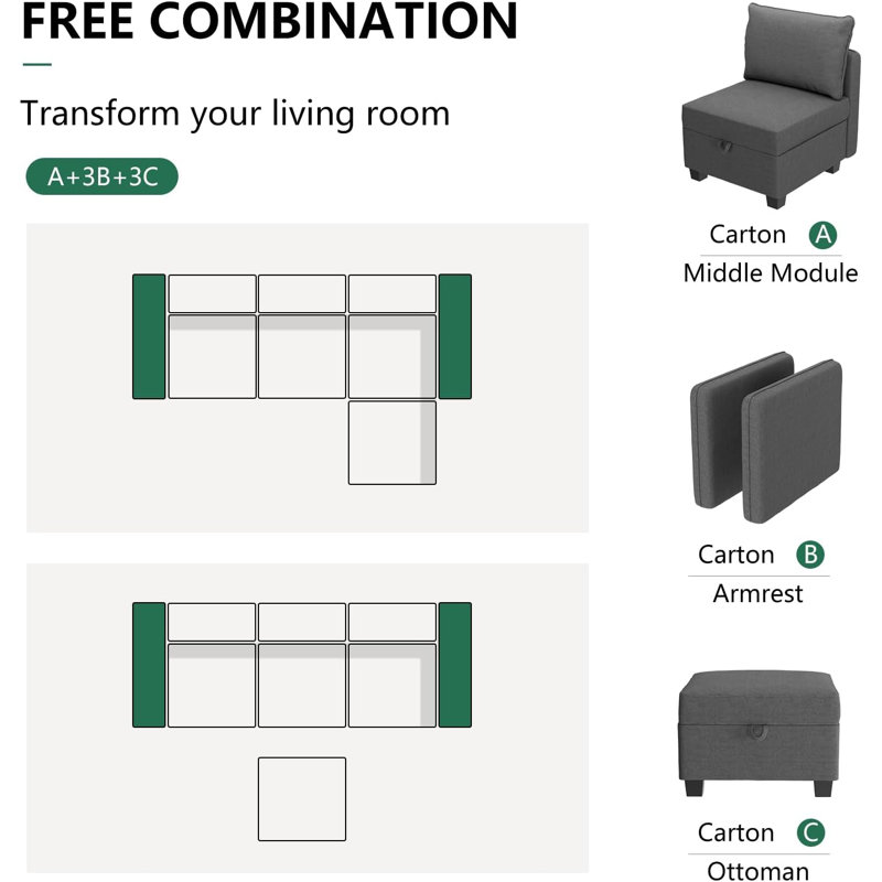Ebern Designs Modular Sectional Sleeper Sofa Bed Convertible Sectional ...