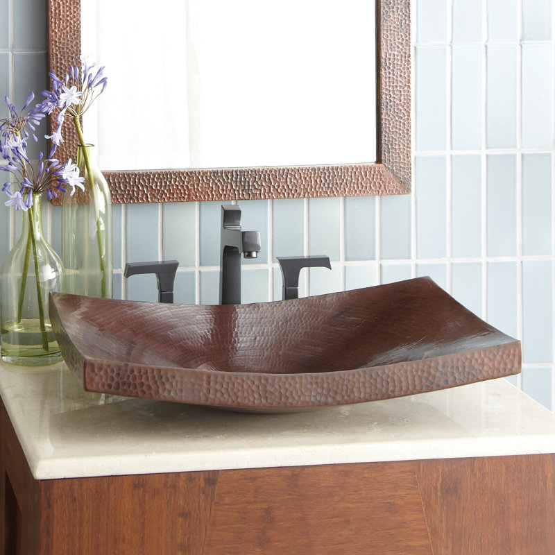 Maestro Kohani Hand Hammered Rectangular Vessel Bathroom Sink, Antique Copper
