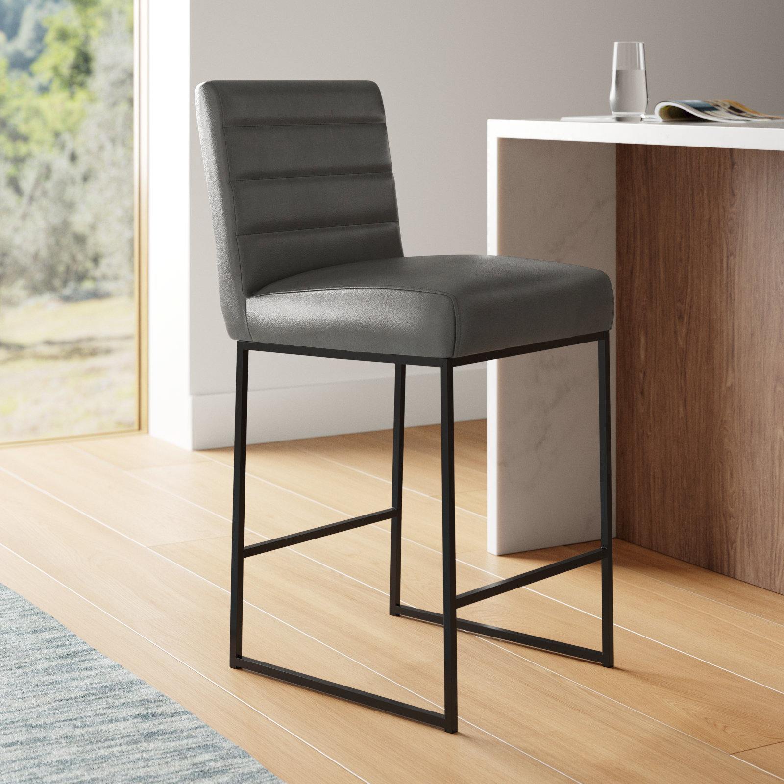 Oona Vegan Leather Bar & Counter Stool, Dark Gray, Counter Stool (26.2” Seat Height)
