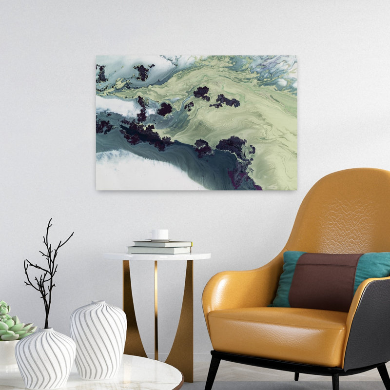 Art mural abstrait paysage côtier de poissons abstraits, H 16 po x l 24 po