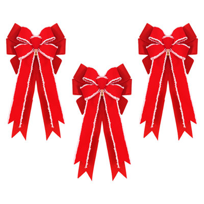 Red Large Christmas Bows, 10" x 19" Large Christmas Tree Topper Bow Red Velvet Bow with White Edge for Wreath Garland Stair Fireplace Home Indoor Outdoor Xmas Decoration (3 Packs)