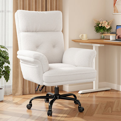 Fauteuil de bureau à haut dossier et à jambes croisées avec inclinaison réglable et accoudoirs - Chaise d'ordinateur ergonomique avec poches latérales pour le bureau personnel, les jeux et la chambre à coucher