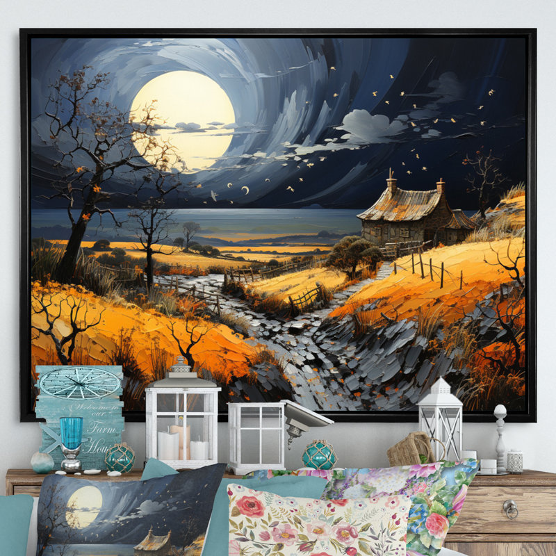 Patchwork de campagne Moody Skies I, Cadre flottant noir, H 24 po x l 32 po x P 1 po