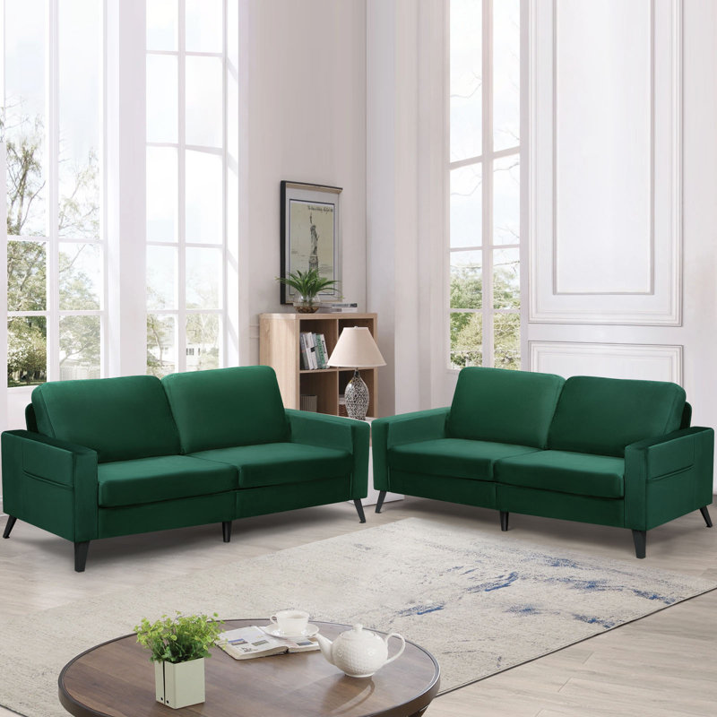 Chione 3 Seater Loveseat, Green Velvet
