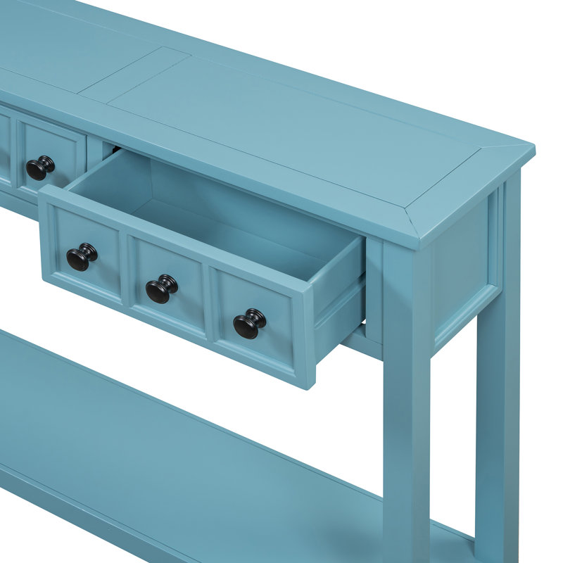  60" Rustic Entryway Console Table, Long Sofa Table with Bottom Shelf for Versatile Storage, Turquoise Green