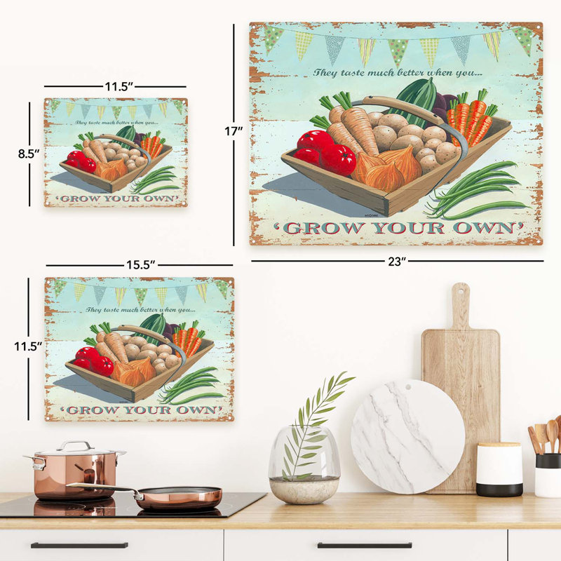 «Rustic Grow Your Propres Légumes» sur impression métallique, H 11,5 po x l 15,5 po x P 0,04 po