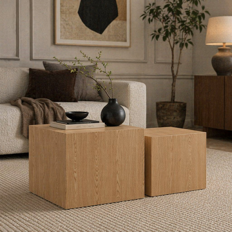 Ensemble de 2 tables basses gigognes en bois naturel, Bois naturel