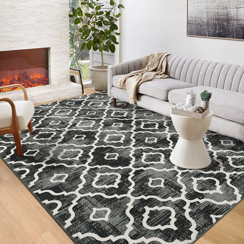 Tapis marocain d'intérieur moderne à motif géométrique lavable à la machine, Rectangle 8 pi x 10 pi