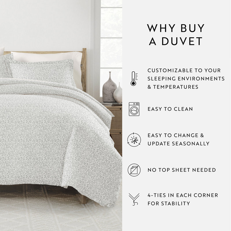 Gray Vine Trellis King Microfiber Duvet Cover Set