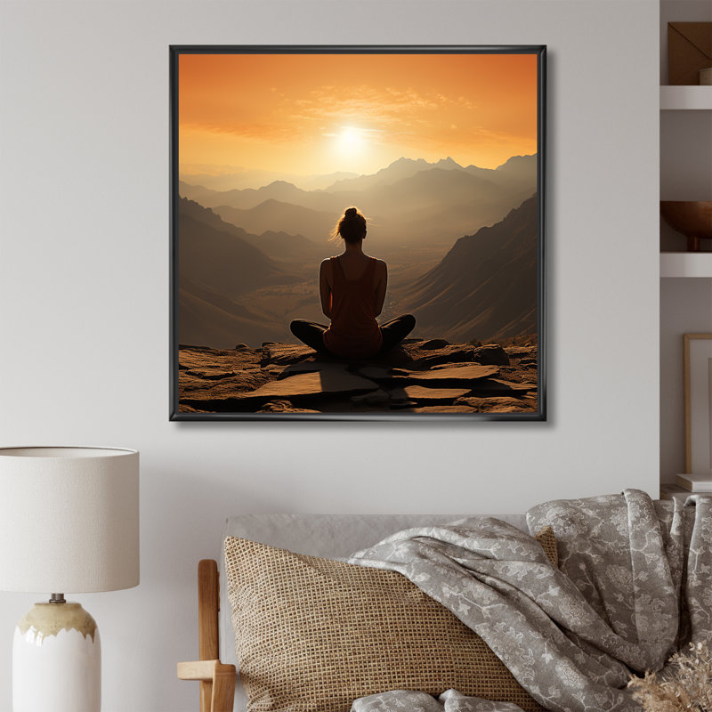 «Yoga Mountain Pose Horizon» sur toile, Cadre flottant noir, H 36 po x l 36 po