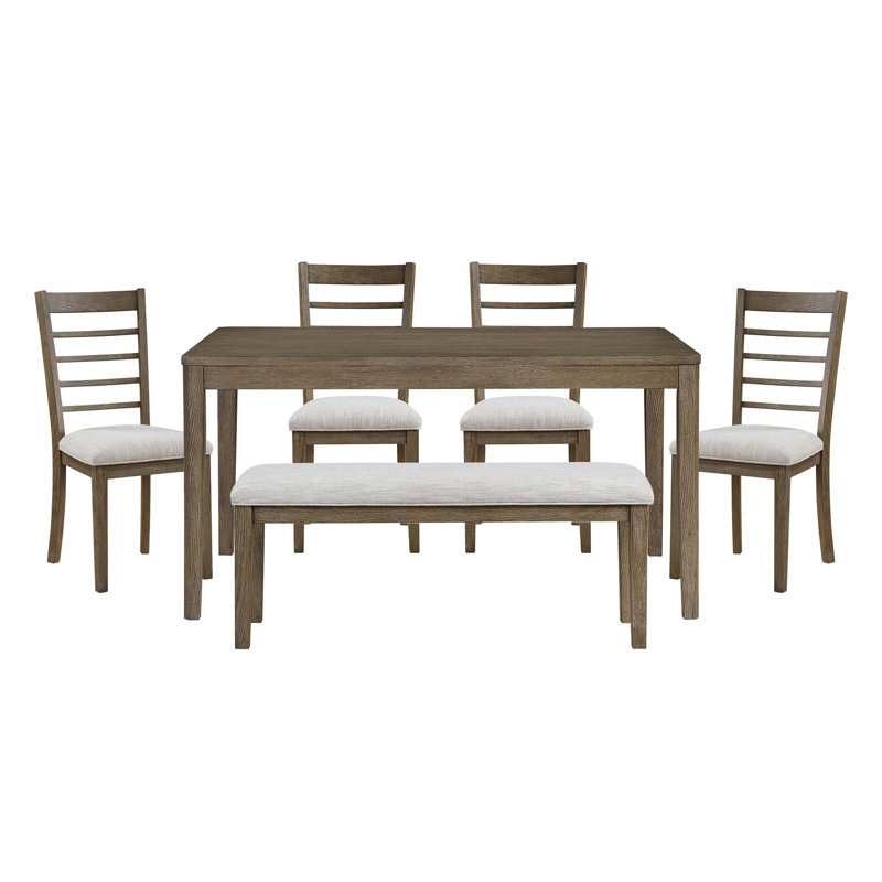 Élégant ensemble de table de salle à manger 6 pièces avec banc et chaises d'appoint