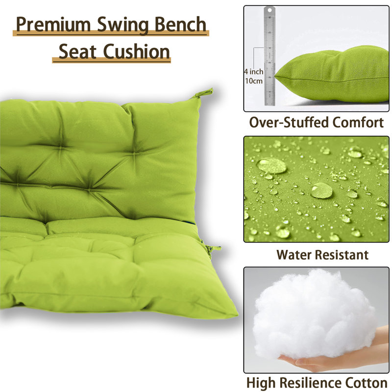 2-3 Seat Swing Replacement Cushion, Outdoor Bench Cushions With Backrest Thicken 4", Grass Green, 40" W x 20" D