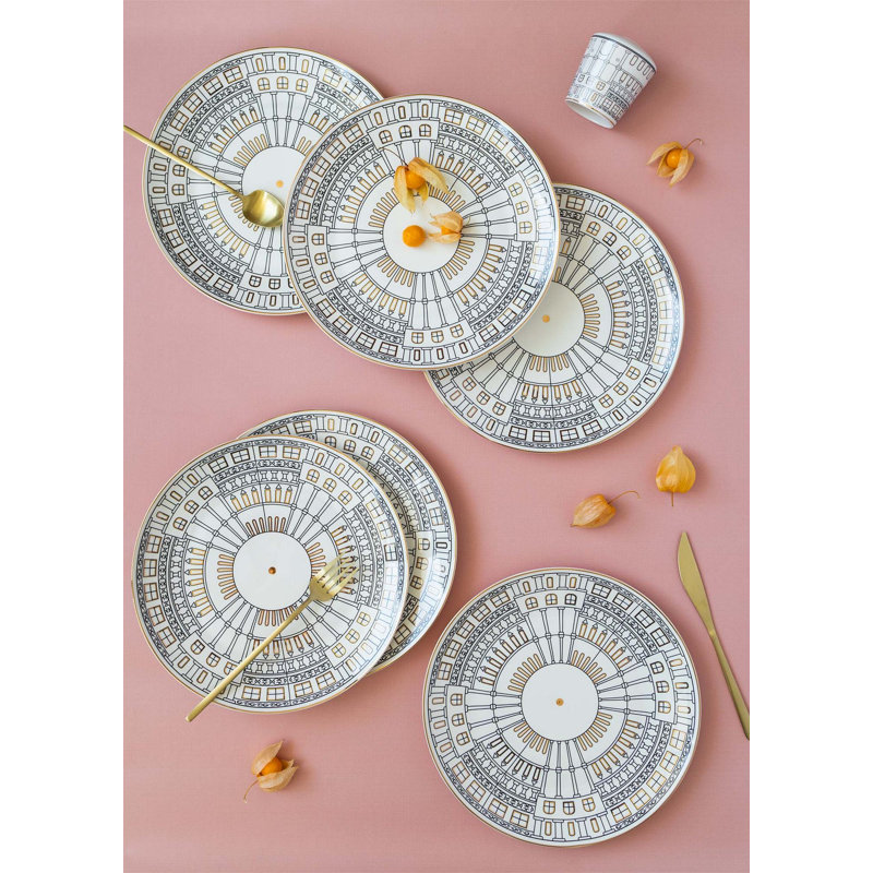 Ensemble de 6 assiettes de service rondes 100% porcelaine 6 pièces