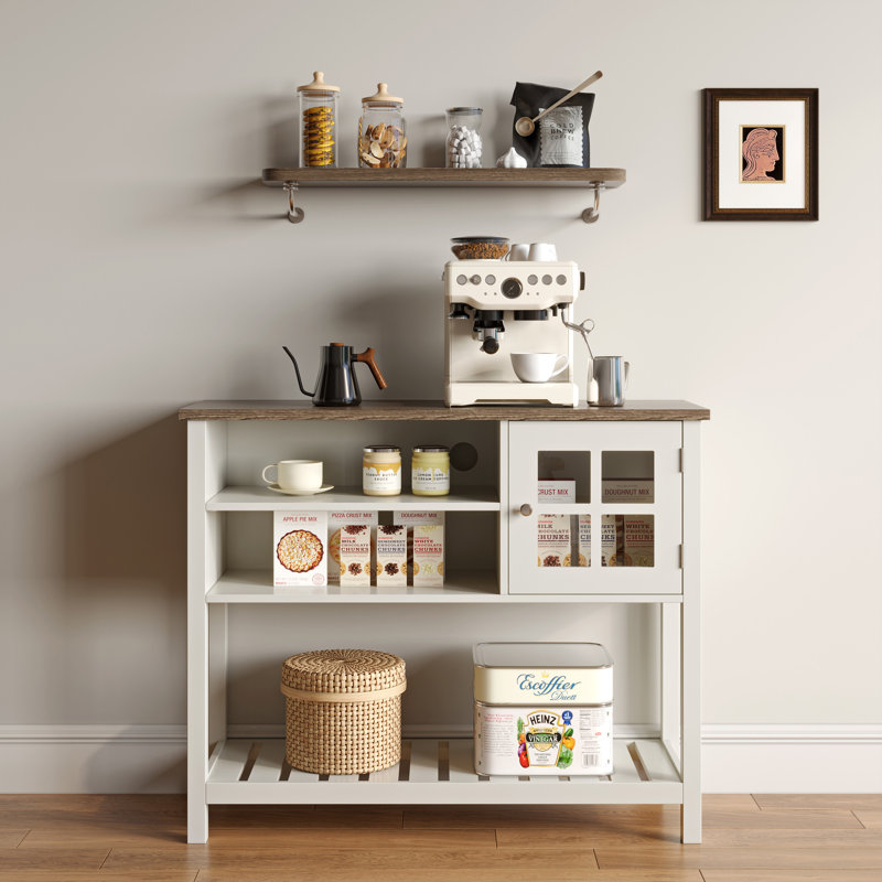 Buffet de 39,4 po de largeur avec porte vitrée et tablette réglable, Blanc