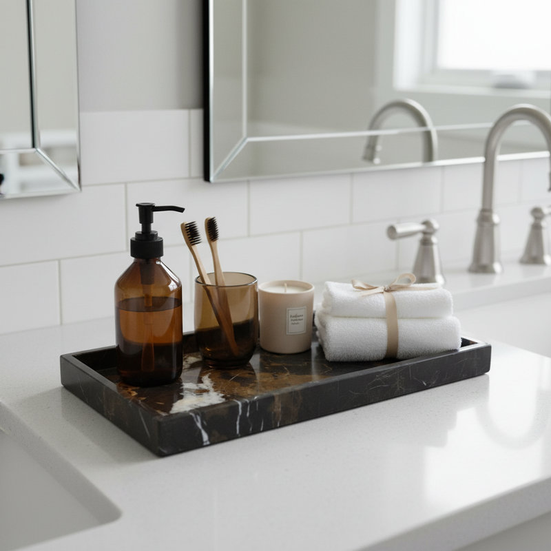 Luxury Marble Tray – Handmade Decorative Stone Catchall Tray For Coffee Table, Vanity, Entryway Organizer (11.75” X 6”)