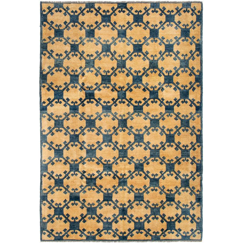 Tapis de la surface en laine bleu marine 5 pi 8 po x 8 pi 5 po main-of-kind noué la Ziegler