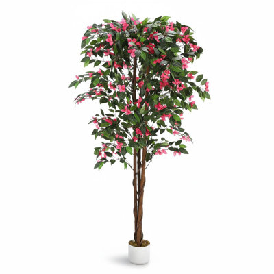 Realistic Faux Bougainvillea Tree - Artificial Silk Flower Topiary in Pot - Lifelike Indoor Outdoor Home & Garden Decor