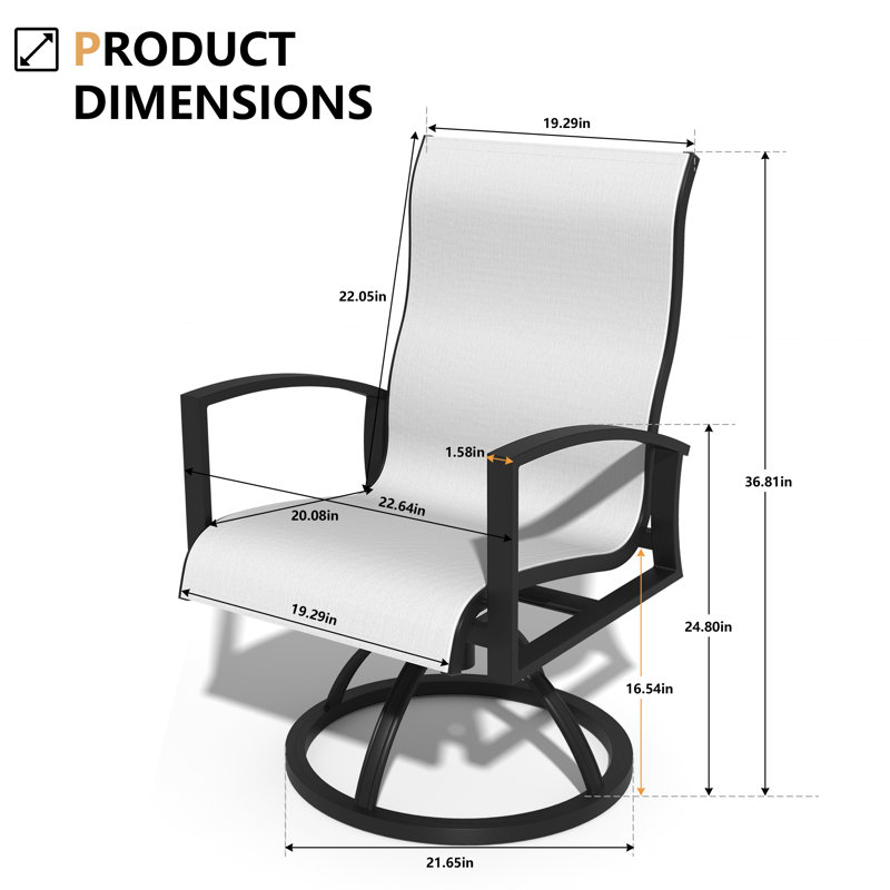 Ensemble de salle à manger de patio avec table en aluminium et chaises berçantes pivotantes Sunbrella (ensemble de 9)