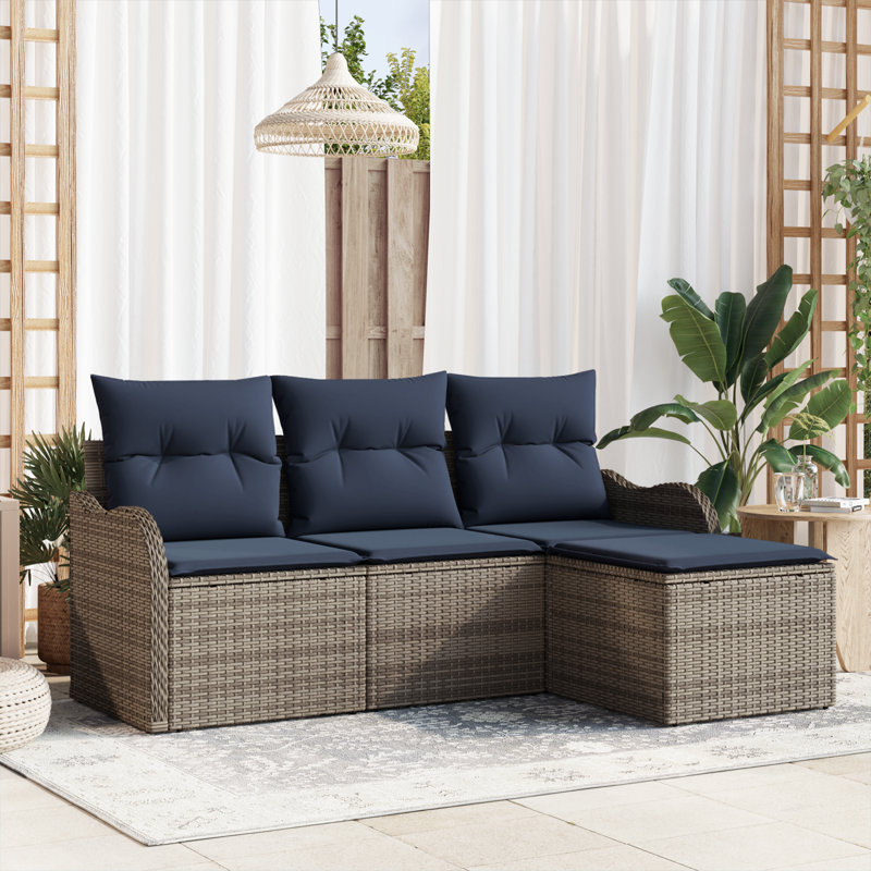 Ensemble de canapé de jardin vidaXL, Structure grise / coussin bleu marine