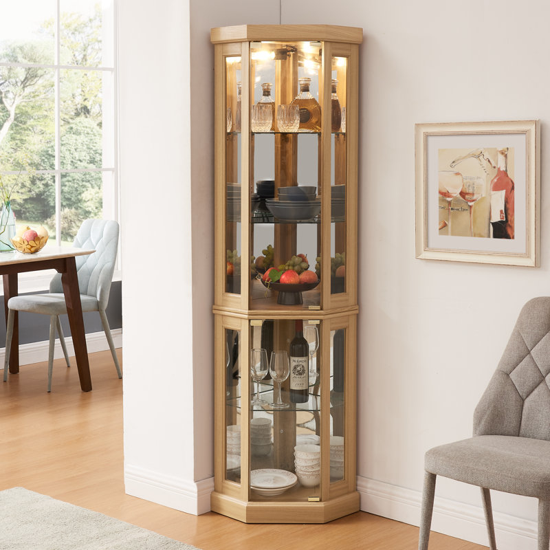 Lighted Corner Curio Cabinet With Adjustable Shelves & Mirrored Back - Display Case For Collectibles, Wine & Glassware - Space-saving Design For Living Room
