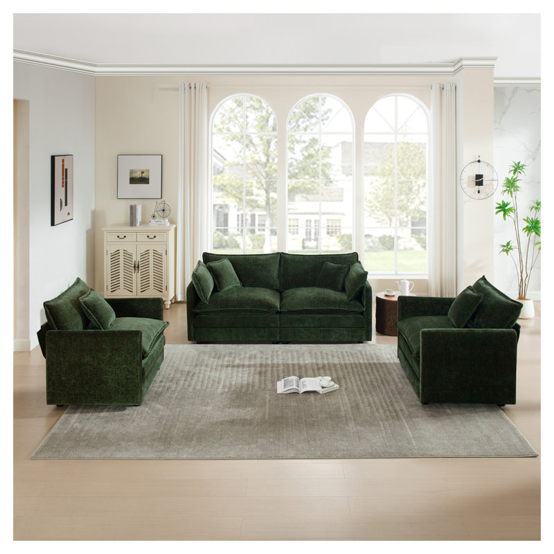 Ensemble de canapé de salon, canapé modulaire 2 places et fauteuils d'appoint Green Chenille, Vert