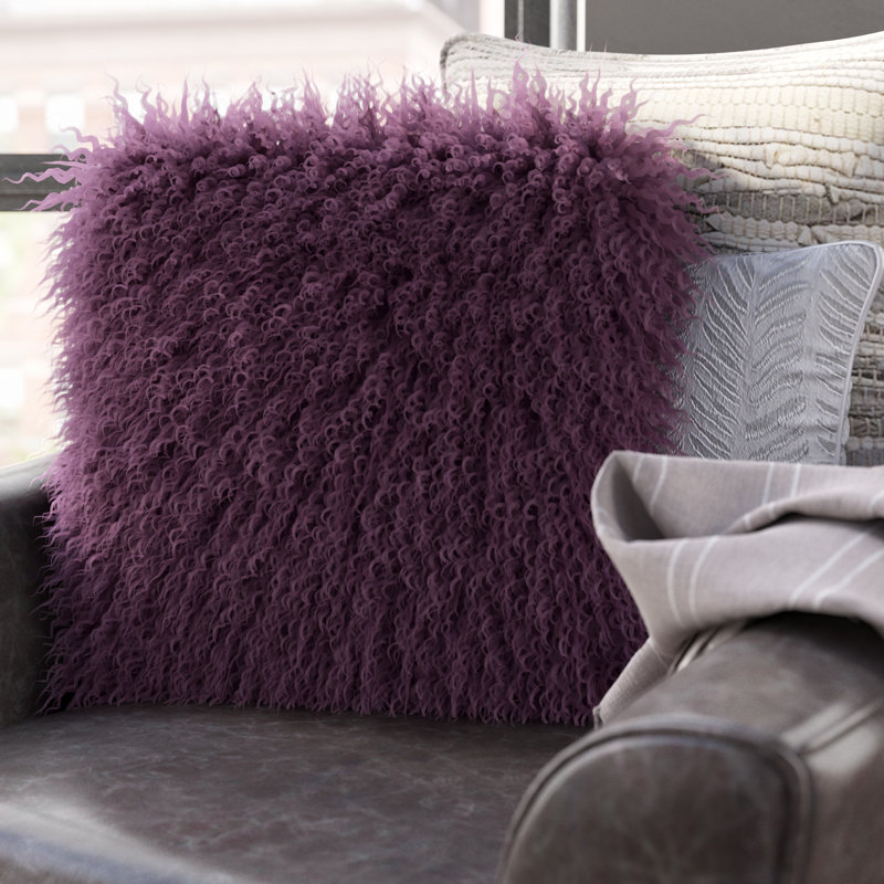 Wool Reversible Throw Pillow, Purple, Down Insert