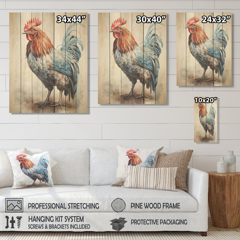 Strutting Rooster Majesty - Poulet sur bois, H 32 po x l 24 po