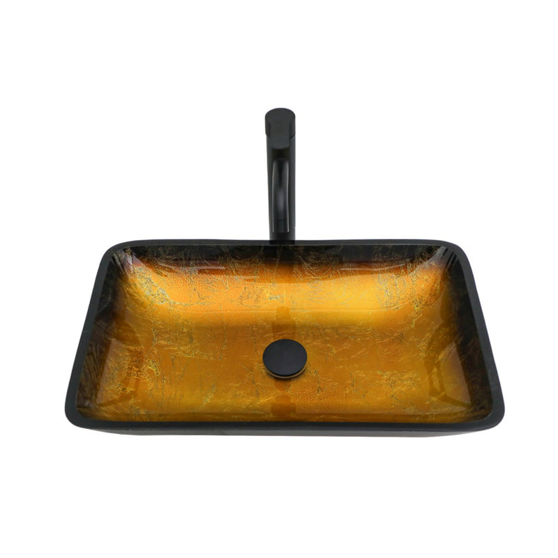 Bathroom Vessel Sink, Tempered Glass Sink With Pop-Up Drain For Bathroom