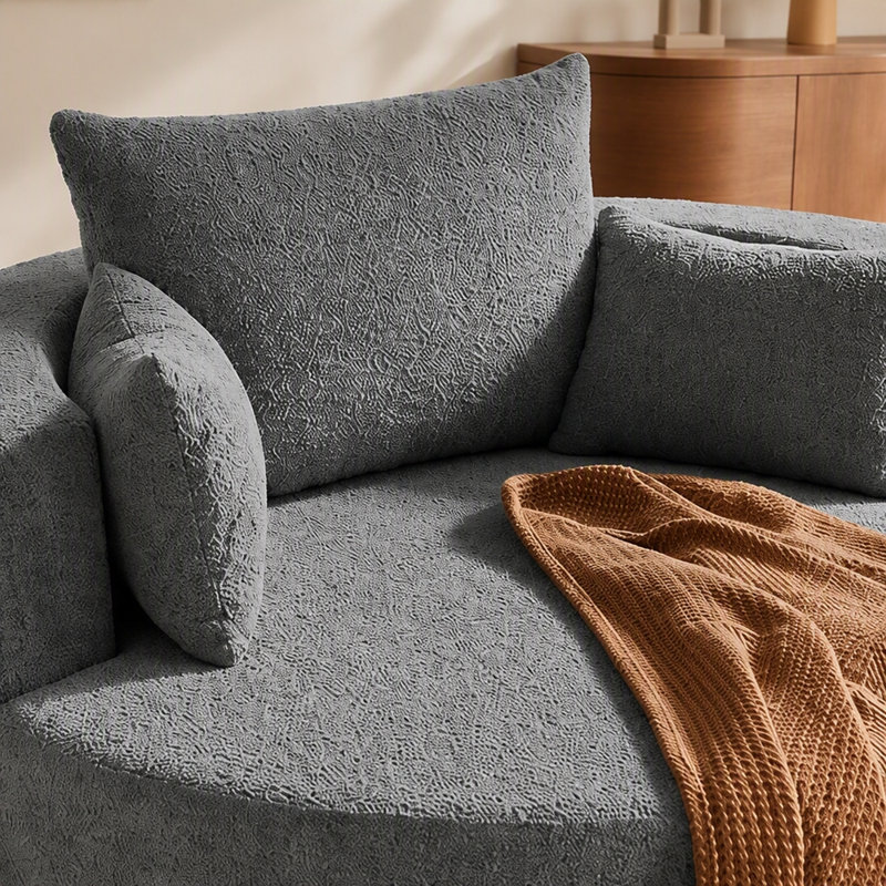 Fauteuil d'appoint en chenille pivotant à 360 ° Chunni avec coussins amovibles, H 35,5 po x l 56,3 po x P 56,3 po, Gris
