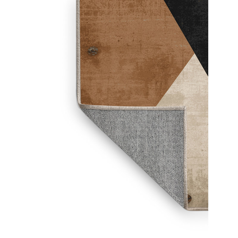 Machine Washable Medford Boxing Heavy Bag Industrial Rug in Brown – Beige Binding, 7x10