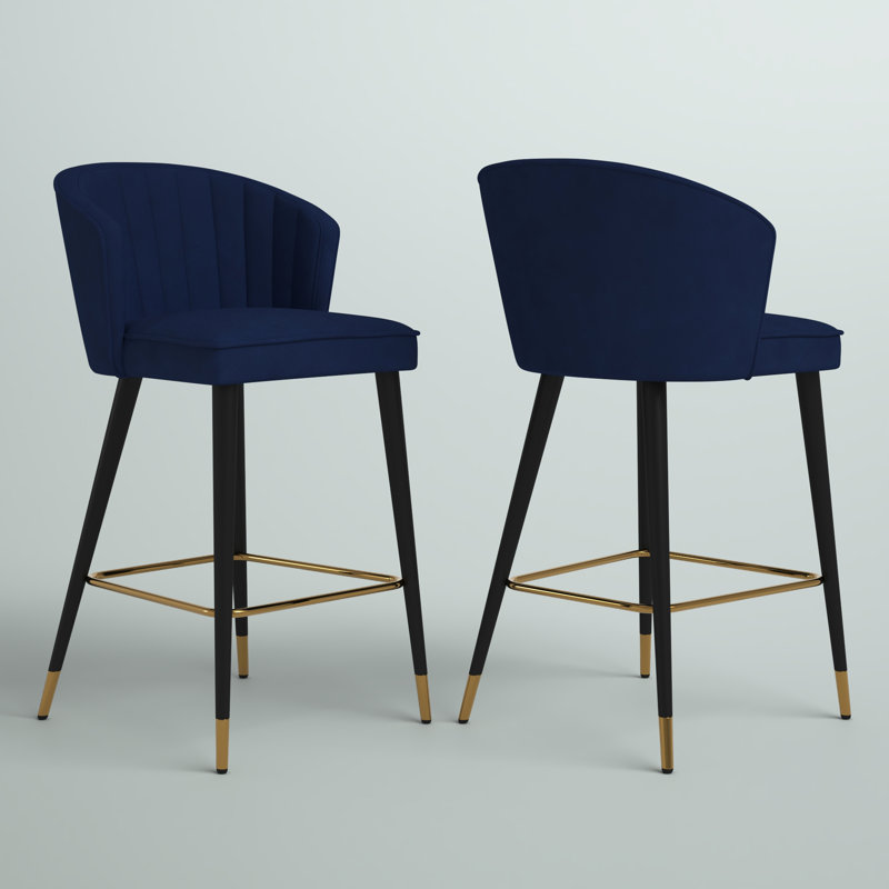 Cassie 27.3" Bar Stool, Navy Velvet