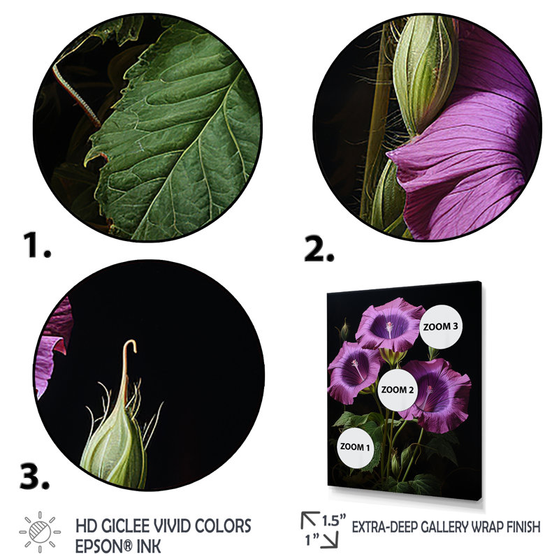 «Purple Morning Glory Blossom Burst II - Morning Glory», art mural, Toile tendue, 60" H x 40" W