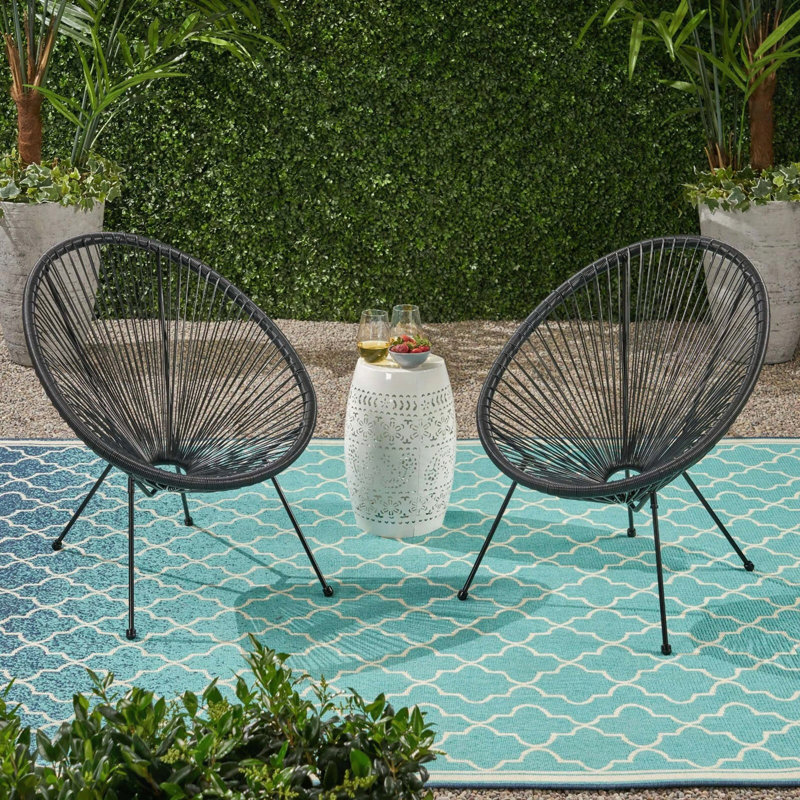 Ensemble de 2 chaises à panier avec hamac tissé - silhouette moderne, structure en acier, Black