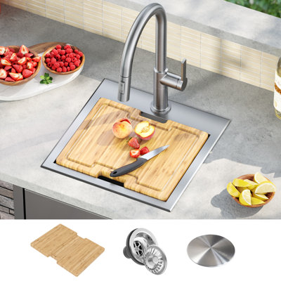 Bol carré simple en acier inoxydable de calibre 16 T-316 KRAUS Kore ™