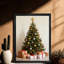 Art mural arbre de Noël noir encadré - décorations festives rétro élégantes-1186460276