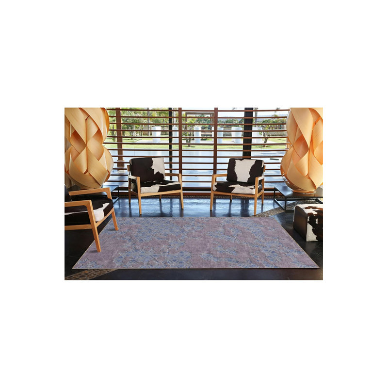 Tapis décoratif bleu à motif lavable à la machine, Sous-tapis carré 3 pi 3 po inclus