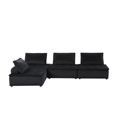 120" Black Velvet 4 Pc Sectional Sofa