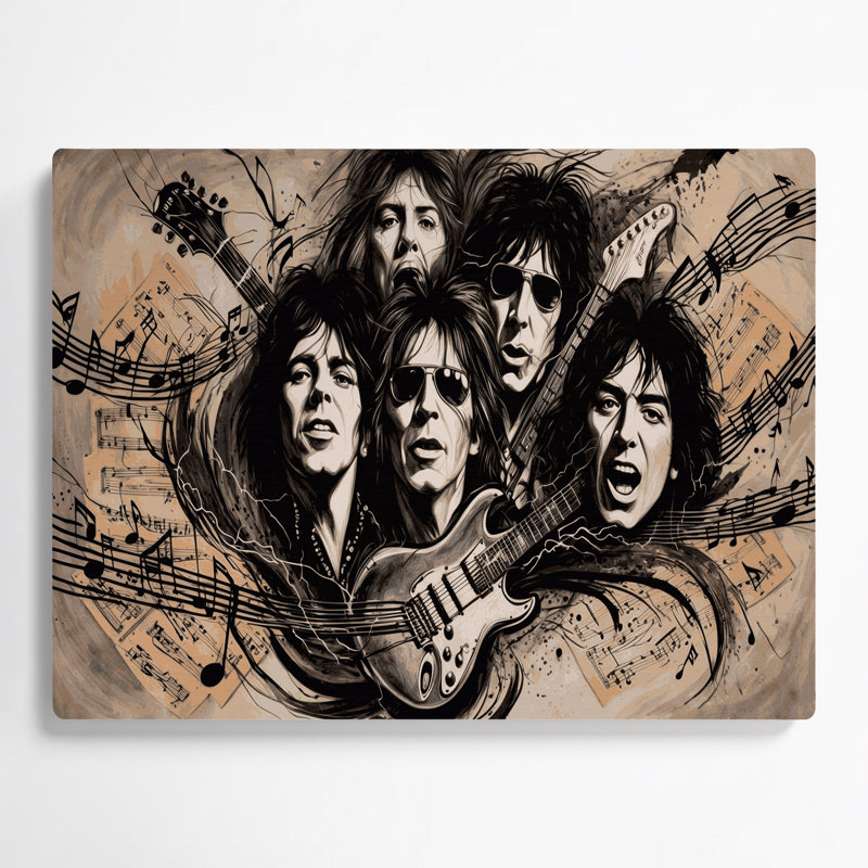 «Music Rock and Roll Icônes», art mural en métal beige, H 16 po x l 20 po