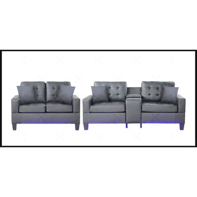 Ensemble de canapé-lit noir en tissu de PVC noir avec lumières DEL