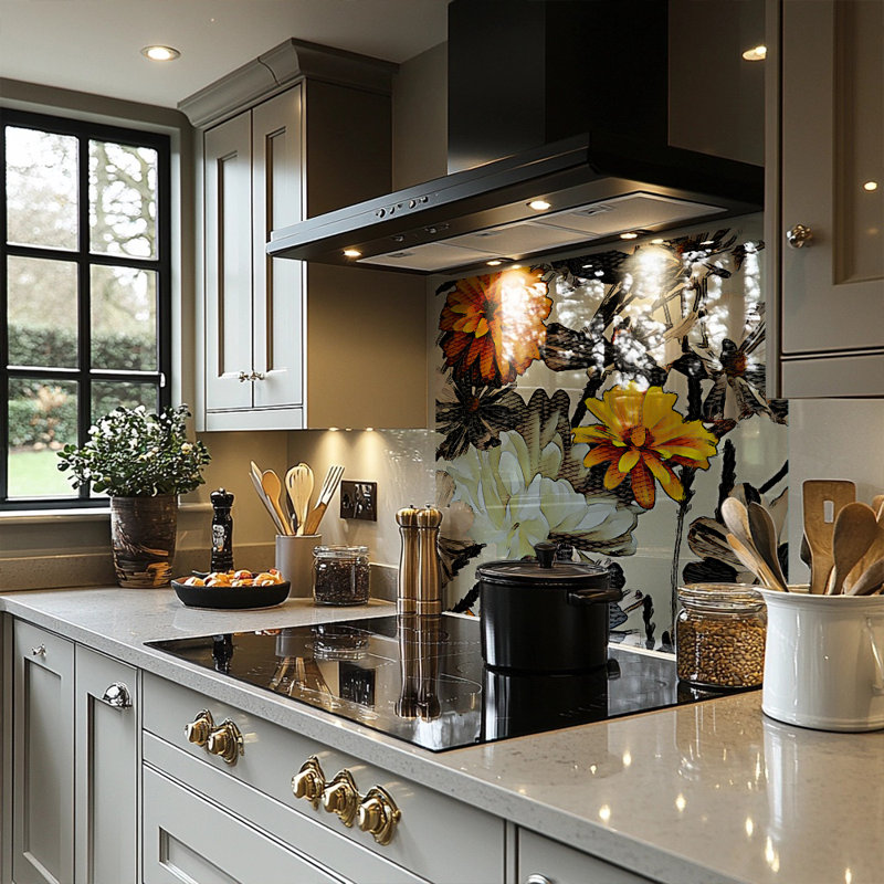 Flower Print Splash Back, 75cm L x 60cm W